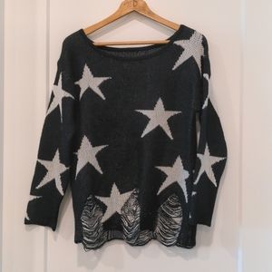 Star knit distressed sweater